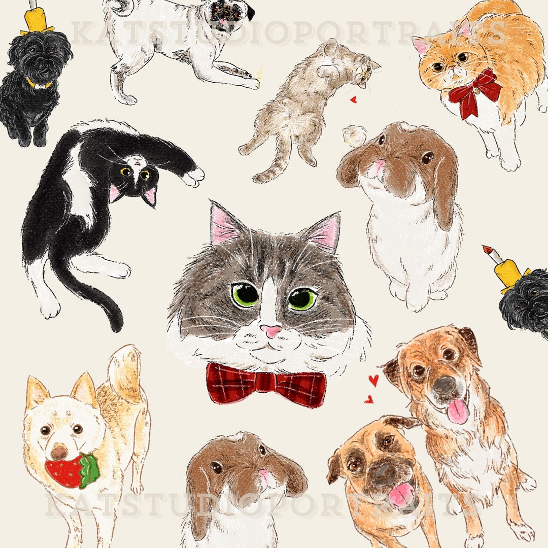 Custom Cat Portrait, Badly Drawn Cat Dog Printable Poster (digital ...