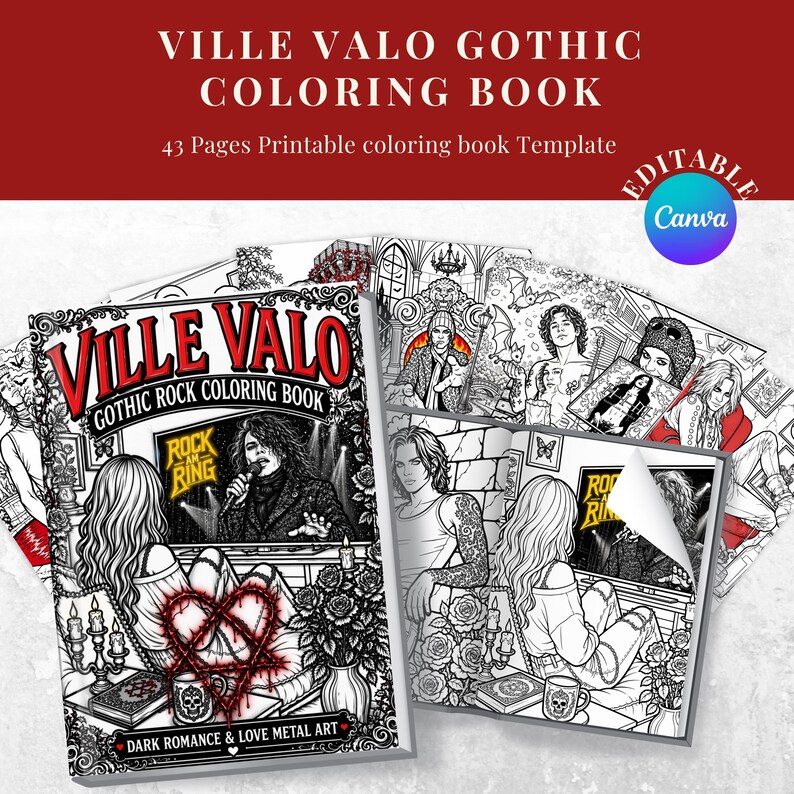Gothic Rock Inspired Coloring Book, Dark Aesthetic Printable Pages ...