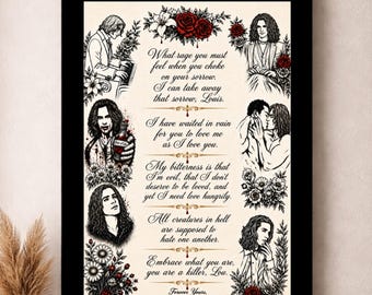 Lestat's Dark Confessions, Gothic Vampire Quote Art Print 13x19"