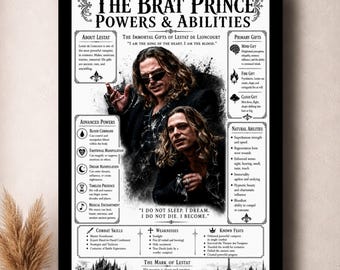 The Brat Prince Powers & Abilities Poster | Lestat Inspired Vampire Art | Gothic Character Chart | Dark Academia Wall Decor | 13x19