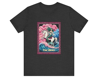 Mermaid Riding a Unicorn Tarot Card T-Shirt, Tee for Fantasy Lovers, Mythical Creatures Shirt, Magical Graphic Tee, Unisex Top, Fantasy Art