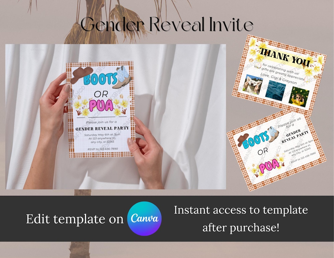 Gender Reveal Invite - Brown Palaka - Etsy