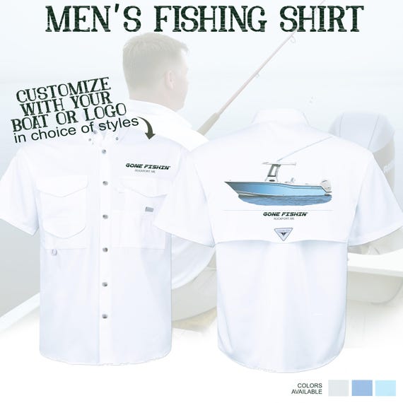 Custom Fishing or Boating Shirt for Men - Short Sleeve Button Down Sun Protection Wicking Fabric Casual Shirt. Customization add-on!