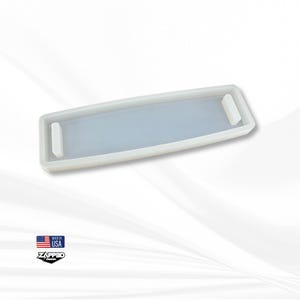 May include: A white silicone mold for resin casting. The mold is rectangular with two small indentations on the sides. The mold is made in the USA by Zapped Design.