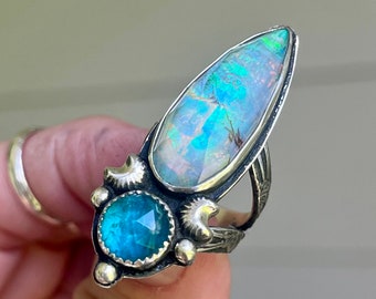 Fits 5/5.25 Aurora Opal Doublet with Apatite Doublet with Quartz Ring in Sterling Silver