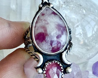 Past op maat 7/7,25 Roze toermalijn in kwarts met gefacetteerde roze toermalijnring in sterlingzilver