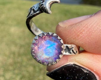 6/7 verstelbare maansteen en sterlingring met koperen onderplaat