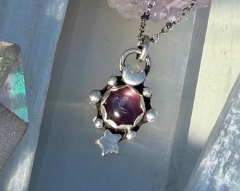 Lepidolietketting in sterlingzilver met roestvrijstalen ketting