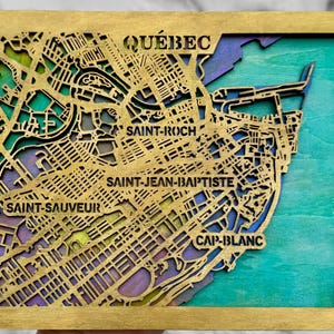 Décoration en bois - carte de la ville de Québec