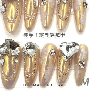 Reusable Press on Nails Long Acrylic nails 3D Clear Crystal Fake Nails Glossy Nails with jelly gel glue, 10 pieces