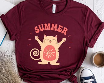 Happy Cat Shirt, Happy Summer Cat Shirt, Hello Summer T-shirt, Trendy Summer Shirt, Summer Lover Shirt, Cat Lover Tee, Happy Summer Shirts