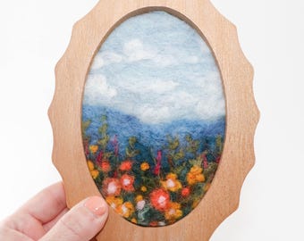 Pintura de paisajes en lana, arte en fibra de fieltro con aguja, flores silvestres I