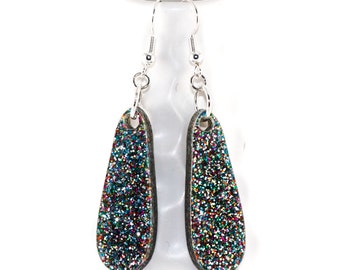 Sparkle Acrylic Dangle Earrings - Slim Teardrop Style