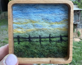 Mini pintura de paisaje de lana afieltrada con aguja, Campos de verano (3x3)