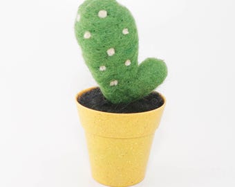 Needle Felted Cactus, Yellow Planter