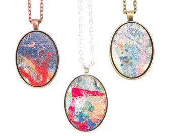 Abstract Art Pendant, Studio Graffiti Painting Necklace, Choose Your Setting Finish