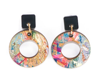 Abstract Art Earrings, Studio Graffiti Painted Dangle Earrings, Hoop