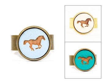 Horse Ring - Animal Jewelry - Laser Cut Engraved Wood in Adjustable Setting (Choose Your Color / Made To Order)