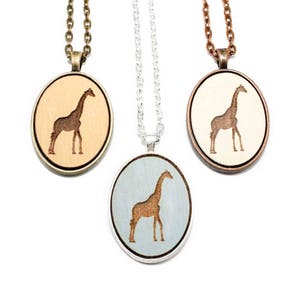 Giraffe Pendant Necklace - Laser Engraved Wooden Cameo Featuring African Animal Design (Any Color - Custom Made) - Gifts for Her