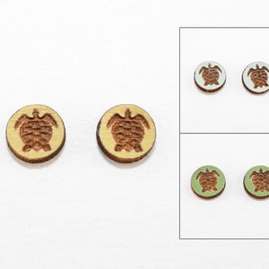 Sea Turtle Earrings - Laser Cut Wooden Studs (Choose Your Color) - Animal Jewelry