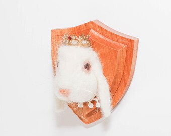 Needle Felted Bunny Portrait with Crown, Animal Kingdom Collection