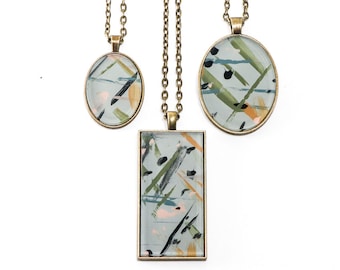 Abstract Art Painting Pendant, Studio Graffiti Collection, Garden Sage Colorway (Choose Your Shape)