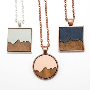 Mountains Necklace - Laser Engraved Wooden Cameo (Custom Made / Any Color) - Gift Idea