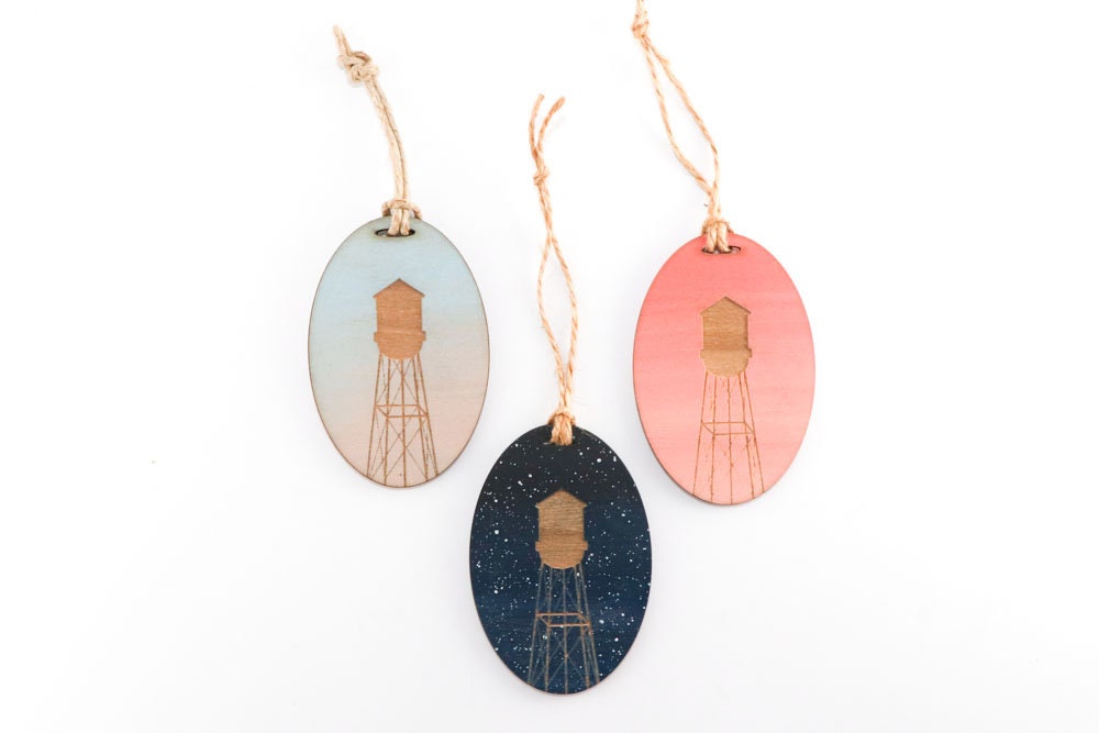Water Tower Christmas Ornament Laser Cut Wood Choose Your Etsy