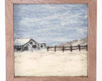 Needle Felted Wool Landscape Painting, Snowscape #9 (8x8)