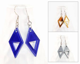 Laser Cut Acrylic Dangle Earrings - Geometric Double Triangle Design (Choose Your Color / Custom Made Jewelry) Gifts for Her