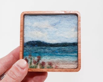 Mini Wool Landscape Painting, Needle Felted Fiber Art, Swedish Summer #1
