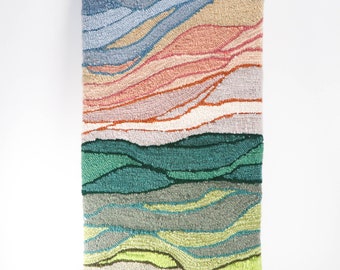 Tufted Wool Landscape, Fiber Art Wall Hanging, Rolling Hills (11" x 21")