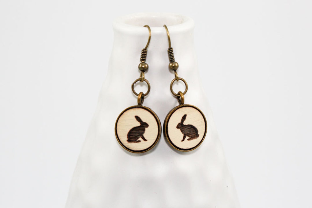 Bronze Rabbit Earring Bunny Rabbit Earrings - Laser Engraved Wood Jewelry Featuring Animals ...