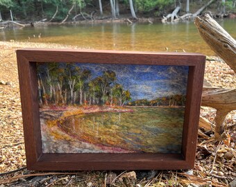 Needle Felted Wool Landscape Painting, Golden Cove Dreher Island Series (10x13)