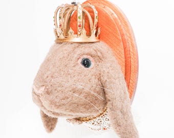 Needle Felted Rabbit Portrait with Crown, Animal Kingdom Collection