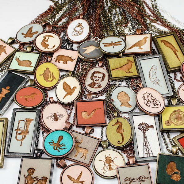 Custom Laser Etched Wooden Pendant Necklace - Choose Your Color, Setting, and Design