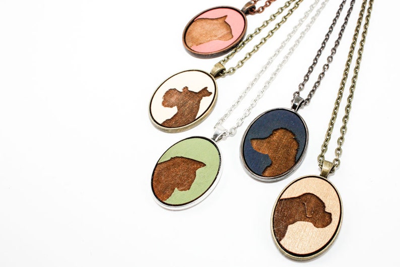 Pet Portrait Pendant, Custom Animal Silhouette Laser Engraved in Wood Cameo Necklace, Mother's Day Gift Idea (Choose Your Color) 