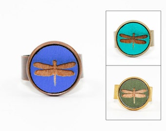 Dragonfly Ring - Laser Cut Wood in Adjustable Setting (Choose Your Color / Made To Order)