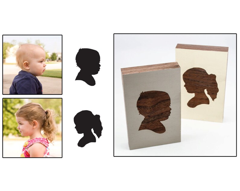 Personalized Children's Portrait Engraved on Painted Walnut Wood Block Mothers Day Gift Idea image 2