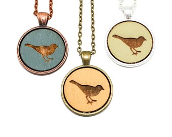 Songbird Pendant - Laser Cut Wood Necklace with Bird (Choose Your Color / Made to Order) - Personalized Necklace - Gifts for Her