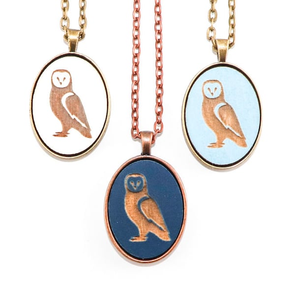 Barn Owl Necklace - Laser Engraved Wooden Cameo (Custom Made / Any Color)