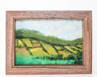 Wool Landscape Painting, Needle Felted Fiber Art, Emerald Isle #4 (5x7)