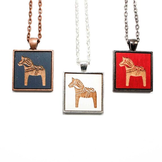 Swedish Dala Horse Pendant Necklace Custom Made Choose - Custom Laser Cut Pendants Swedish Dala Horse Pendant Necklace Custom Made Choose - Custom Laser Cut Pendants