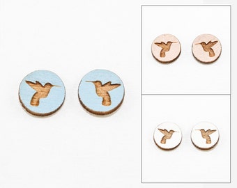 Hummingbird Stud Earrings - Laser Cut Wooden Studs (Choose Your Color)