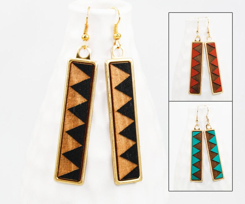 Wood Dangle Earrings Triangle Sawtooth Pattern Laser Etsy