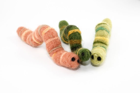 Needle Felted Caterpillar or Worm - Soft Handmade Garden Insects