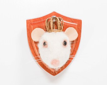 Needle Felted Mouse Portrait with Crown, Animal Kingdom Collection