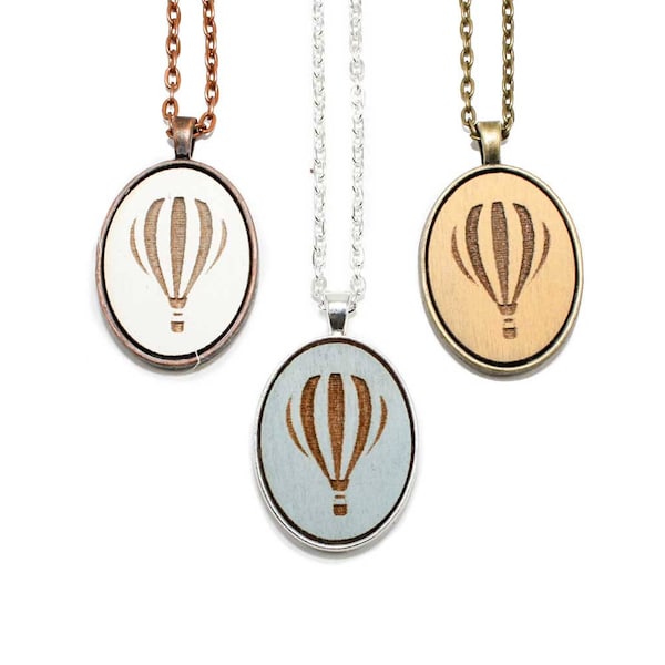 Hot Air Balloon Pendant - Laser Engraved Wooden Cameo Necklace (Any Color - Custom Made) - Gifts for Her