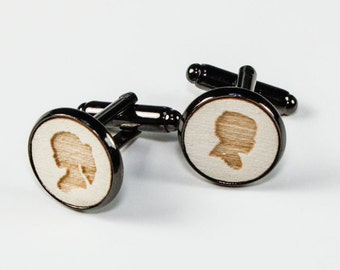 Custom Cameo Cuff Links, Laser Etched Wood (any color) Father's Day Gift Idea