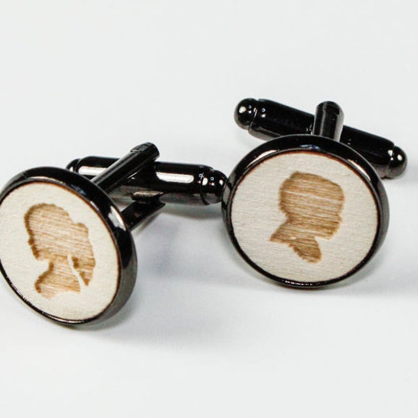 Custom Cameo Cuff Links, Laser Etched Wood (any color) Father's Day Gift Idea